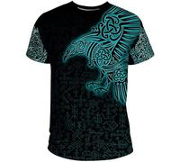 Viking Crow T-Shirts Novelty Nordic Odin Raven Short Sleeve Tshirt Summer Crewneck Tshirt Hip Hop Athletic T-shirts (Color : D, Size : 4XL)