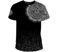 Viking Crow Tattoo Pullover Black Zipper Hoodies Casual T-shirt Top Norse Myth Raven Rune Sweatshirts With Big Pocket (Color : T-shirt, Size : 3XL)