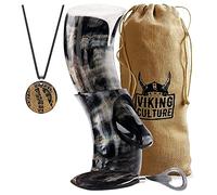 Viking Culture 400 ml. Viking Drinking Horn with Beer Opener, Stand, Viking Pendant and Vintage Burlap Bag, Polished Finished with Authentic Medieval Norse Style