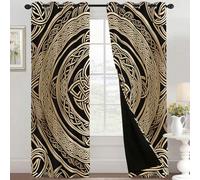 Viking Curtains Blackout for Home Decor, Thermal Curtains Nordic Celtic Knot Pattern, Living Room & Bedroom Eyelet Drapes 90 Inch Drop, 46x90, 2 Panels E&2052