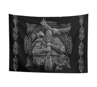 Viking Decorative Tapestry Nordic Mythology Wall Hanging with Odin, Warrior, Raven, and Runes | Grey Tapestry for Living Room or Bedroom Decor | 150 cm x 200 cm Wall Art