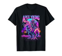 Viking Dinosaur Warrior T-Rex Tyrannosaurus Rider Synthwave T-Shirt