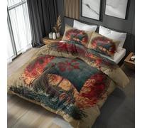 Viking Double Bed Duvet Cover Set 3 Piece with 2 Pillowcases, Vintage Ship Nautical Patterned Bedroom Decor Bedding, Soft Microfibre Quilt Cover with Zip JN-3