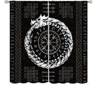 Viking Dragon Curtains, Mysterious Hand-painted Norse Mythology Ancient Rune Power Totem Blackout Window Treatments, Thermally Insulated Rod Pocket Drapes For Boys Youth Living Room Bedroom 42x63in