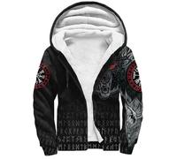 Viking Dragon Fenrir Wolf Tattoo Men's Pullover Winter Jackets Hooed Fleece Hoodies Sweatshirt 3D Print Warm Thick Coats(Angry Fenrir,M)