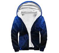 Viking Dragon Fenrir Wolf Tattoo Men's Pullover Winter Jackets Hooed Fleece Hoodies Sweatshirt 3D Print Warm Thick Coats(Blue Fenrir,XL)