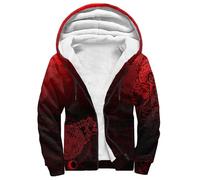 Viking Dragon Fenrir Wolf Tattoo Men's Pullover Winter Jackets Hooed Fleece Hoodies Sweatshirt 3D Print Warm Thick Coats(Red Fenrir,M)