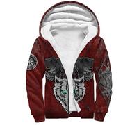 Viking Dragon Fenrir Wolf Tattoo Men's Pullover Winter Jackets Hooed Fleece Hoodies Sweatshirt 3D Print Warm Thick Coats(Raven Wolf,4XL)
