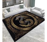 Viking Dragon Graphics Area Rug for Bedroom, Bronze Print Non Shedding Large Carpet, Machine Washable Area Rugs 140x200 cm with Non Slip Backing for Living Room Office Playroom Home Decor