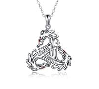 Viking Dragon Necklace 925 Sterling Silver Celtic Triskele Knot Pendant Vintage Norse Valknut Jewelry Birthday Gift for Women Men