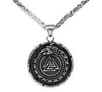 Viking Dragon Odin Triangle Rune Pendant for Men, Vintage Dragon Amulet Norse Mythology, Street Fashion Hip Hop Style Stainless Steel Necklace Jewelry(Silver)