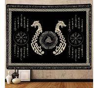 Viking Dragon Tapestry, Ancient Rune Dragon Totem Norse Mythology Wall Art Tapestries, Black White Mystical Geometric Norse Mythology Tapestry Wall Hanging for Living Room Bedroom Décor, 60X40 inch