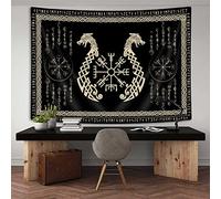 Viking Dragon Tapestry, Ancient Rune Dragon Totem Norse Mythology Wall Art Tapestries, Black White Mystical Geometric Norse Mythology Tapestry Wall Hanging for Living Room Bedroom Décor, 80X60 inch