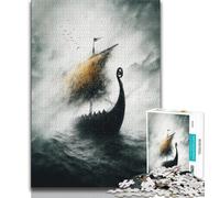 Viking Drakkar Boat Jigsaw Puzzles for Adults 1000 Piece,Help The Brain Exercise Addictive Toys to Cultivate Patience Suitable for Couples 38x26cm
