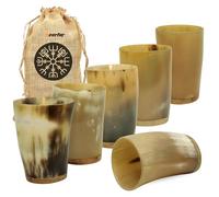 Viking Drinking Horn Cups Set of 6 Authentic Ox Horn Shot Glasses (3.2 oz) | Handmade Norse Drinking Vessels, Natural Horn Tumblers, Viking-Themed Mugs for Mead