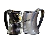 Viking Drinking Horn Mug (Set of Two) Handcrafted Ox Cup Goblet - Drink Mead & Beer Like Game of Thrones Heroes with This Large Tankard Stein - Great Craftsmanship A Perfect Present for Real Men