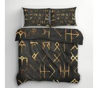 Viking Duvet Cover King Size Bedding Sets, Rune Norse Mythology Pattern, Reversible Design Bedroom Decor Bed Quilt Cover with 2 Pillowcases, Microfiber, Zip - SMK4911