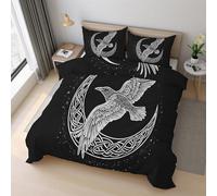 Viking Duvet Cover Set Super king Size, Norse Mythology Raven Symbol Bedding Set 260x220 cm, Quilt Cover with 2 Pillowcases, Soft Microfiber 3pcs, Zip 21D&-29