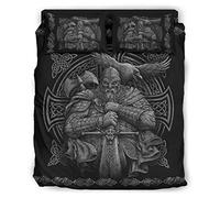 Viking Duvet Cover Sets Bedding Set Single Size - 135x200cm Viking Warrior King Super Soft Anti Allergic Duvet Set, Easy Care and Breathable Microfiber Covers With 2 Pillowcase
