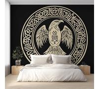 Viking Eagle Wallpaper for Living Room, Totem Norse Mythology Wall Mural for Bedroom, Non-Woven Photo Wallpaper Home Decor 300X210cm, Wall Decoration D22