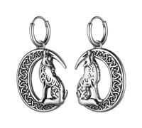 Viking Earrings Norse for Men - Stainless Steel Vintage Wolf Celtic Crescent Moon Viking Valknut Runes Thor Hammer Mjolnir Skull Huggie Hoop Dangle Earrings, One Size, Stainless Steel, No Gemstone