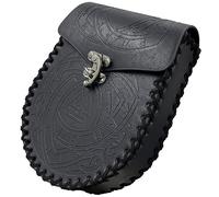 Viking Embossed Belt Bag,Black Medieval Faux Leather Side Pack,Vintage Portable Belt Pouch,Renaissance Coin Bag for LARP Ren Faire