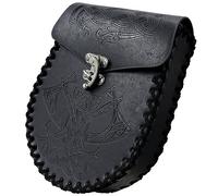 Viking Embossed Belt Bag,Black Medieval Faux Leather Side Pack,Vintage Portable Belt Pouch,Renaissance Coin Bag for LARP Ren Faire