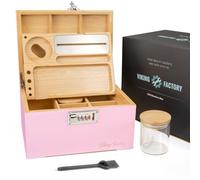 Viking Factory® Large Lockable Bamboo Storage Box with Combination Lock, Decorative Organizer for Jewelry, Medicine & Tools, Includes Tray, Glass Jars & Accessories