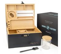 Viking Factory® Large Lockable Bamboo Storage Box with Combination Lock, Decorative Organizer for Jewelry, Medicine & Tools, Includes Tray, Glass Jars & Accessories