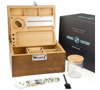 Viking Factory Large Lockable Storage Box with Combination Lock, Secure Organizer for Jewelry, Medicine & Tools, Removable Tray, Glass Jars & Storage Accessories