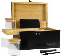 Viking Factory Premium Bamboo Storage Box with Removable Dividers, Decorative Wooden Organizer for Jewelry, Tea, Spices, or Valuables - Includes Accessory Trays