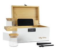 Viking Factory Premium Bamboo Storage Box with Removable Dividers, Decorative Wooden Organizer for Jewelry, Tea, Spices, or Valuables - Includes Accessory Trays