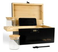 Viking Factory Premium Bamboo Storage Box with Removable Dividers, Decorative Wooden Organizer for Jewelry, Tea, Spices, or Valuables - Includes Accessory Trays