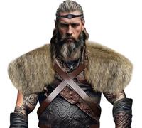 Viking Faux Fur Shawl Renaissance Cape Medieval Mantle Shoulder Wrap Collar Furry Fur Collar Halloween Cosplay Costume (Brown with Leather Headband, one size)