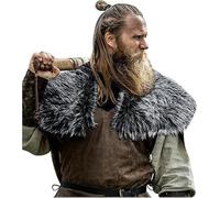 Viking Faux Fur Shawl Renaissance Cape Medieval Mantle Shoulder Wrap Collar Furry Fur Collar Halloween Cosplay Costume (Gray, one size)