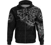 Viking Fenri Wolf Hoodies For Men Norse Wolf Compass Tattoo Zipper Hoodies Unisex Sweatshirts Pullover Black Streetwear (Color : Zipper, Size : 4XL)