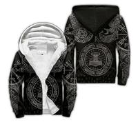 Viking Fenrir Odin Raven Tattoo Men's Pullover Winter Workout Fleece Hoodie Jackets 3D Print Norse Runes Zip Warm Thick Coat(Mjölnir,XXL)