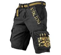 Viking Fenrir Wolf Shorts for men 3D Print Norse Mythology Tattoo Pants Summer Travel Beach Trunks Hiking Cargo Bottoms(CM-Norse Mythology-8,S)