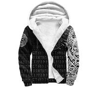 Viking Fleece Hooded Sweatshirt Thick Sweatshirt Hoodies Winter Hoodies For Men Warm Novelty Hoodies Zipper Hoodies(Black,3XL)