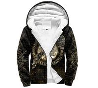 Viking Fleece Hooded Sweatshirt Warm Zip Up Hoodies Vintage Fleece Hoodies Winter Hoodies For Men Workout Hoodies(Black,XL)