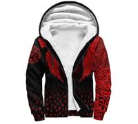 Viking Fleece Hoodies Nordic Myth Graphic Hoodies Thick Hooded Sweatshirt Vintage Hoodie Workout Hoodie Zipper Jacket(Red,4XL)