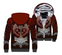 Viking Fleece Hoodies Thick Zip Up Sweatshirt Outdoor Athletic Hoodies For Men Vintage Hoodies Warm Winter Tops(Blue,XXL)