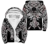 Viking Fleece Lined Hoodies Thick Zip Up Sweatshirt Warm Fleece Hoodies Athletic Hoodies For Men Outdoor Gym Jacket(White,5XL)