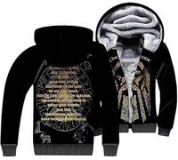 Viking Fleece Lined Hoodies Thick Zip Up Sweatshirt Warm Fleece Hoodies Vintage Pullover Hoodies Athletic Hoodies(Black,XXL)
