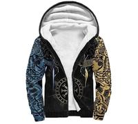 Viking Fleece Lined Hoodies Warm Zip Up Sweatshirt Outdoor Winter Hoodies For Men Novelty Hoodies Workout Hoodies(Blue,3XL)