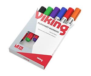 Viking Flipchart Marker Medium Bullet 1 - 3 mm Assorted Non Refillable Pack of 6