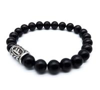 Viking Futhark Rune Gemstone Bracelet (18/21 cm, Women/Men) in Gift Box, Protection Happiness, Energy, 18 cm