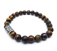 Viking Futhark Rune Gemstone Bracelet (18/21 cm, Women/Men) in Gift Box, Protection Happiness, Energy, 21 cm Innenumfang, Gemstones, Tiger's Eye