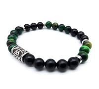 Viking Futhark Rune Gemstone Bracelet (18/21 cm, Women/Men) in Gift Box, Protection Happiness, Energy, 21 cm Innenumfang, Gemstone, stainless steel