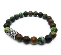 Viking Futhark Rune Gemstone Bracelet (18/21 cm, Women/Men) in Gift Box, Protection Happiness, Energy, 21 cm Innenumfang